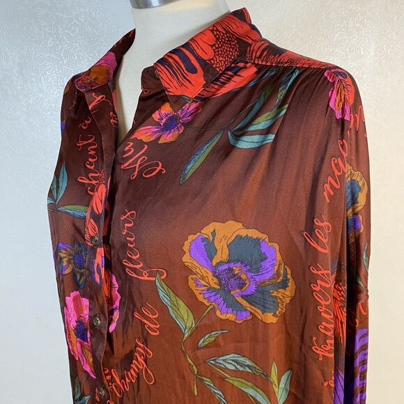 Free People sz L Silky Nights Button Up Tunic - Picture 8 of 15